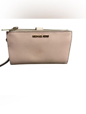 Michael Kors Pale Pink Saffiano Leather Wristlet Wallet with Gold Logo